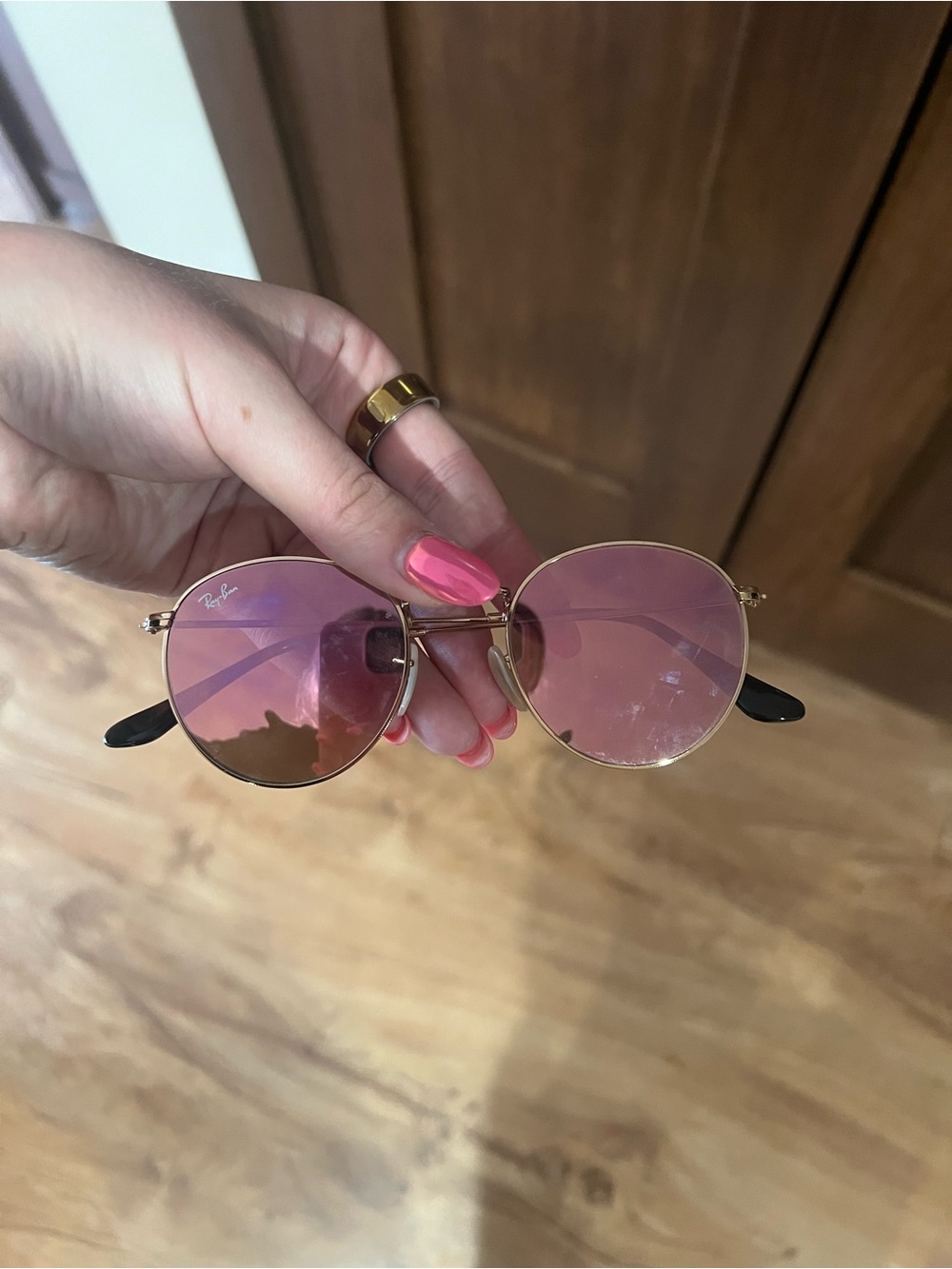 Ray-Ban Gold Frame Sunglasses with Pink Lenses